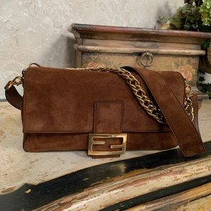 Fendi Large Brown Suede Baguette - Never Worn